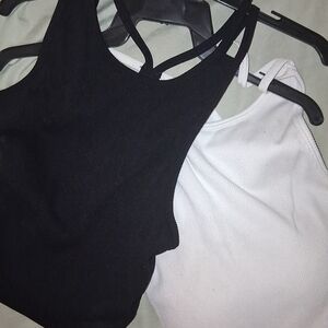 Women's Black and White Set Of Athletic Tank Tops